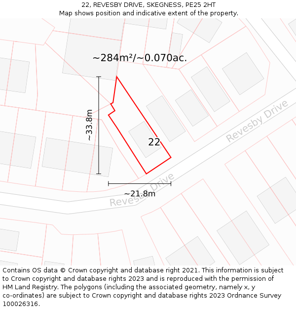 22, REVESBY DRIVE, SKEGNESS, PE25 2HT: Plot and title map