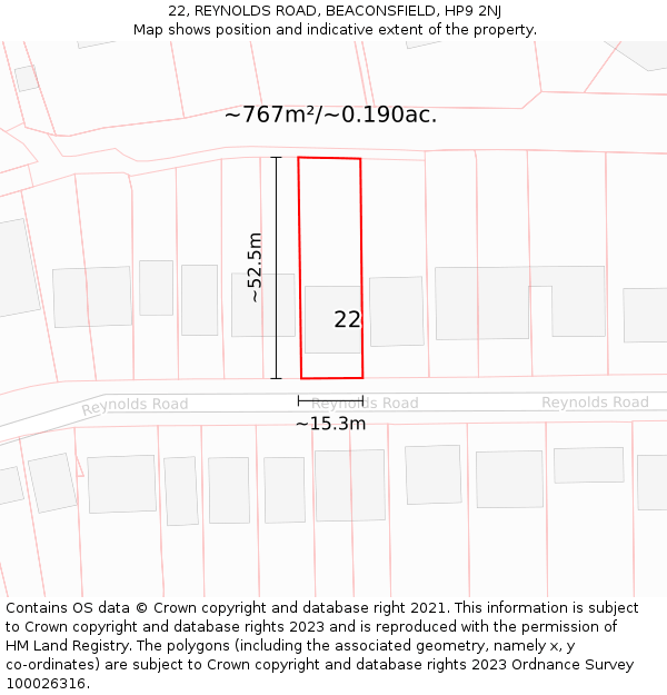 22, REYNOLDS ROAD, BEACONSFIELD, HP9 2NJ: Plot and title map