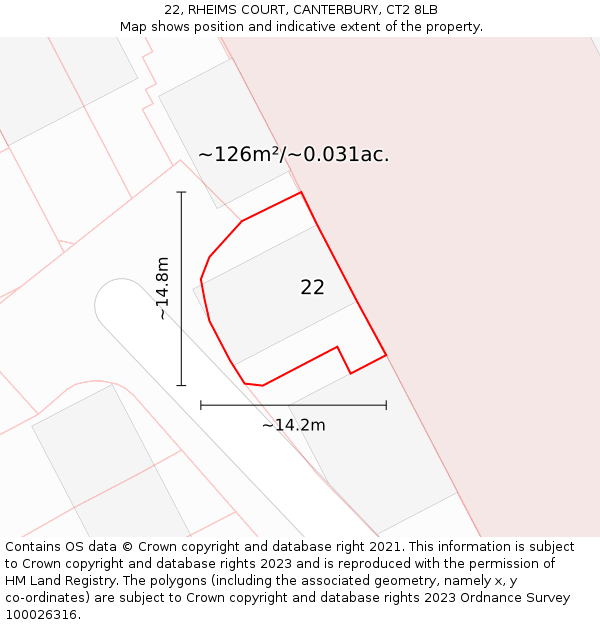 22, RHEIMS COURT, CANTERBURY, CT2 8LB: Plot and title map