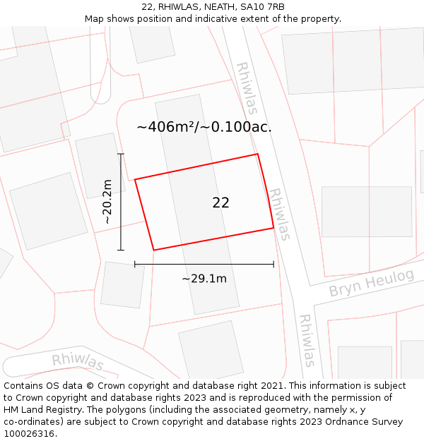 22, RHIWLAS, NEATH, SA10 7RB: Plot and title map