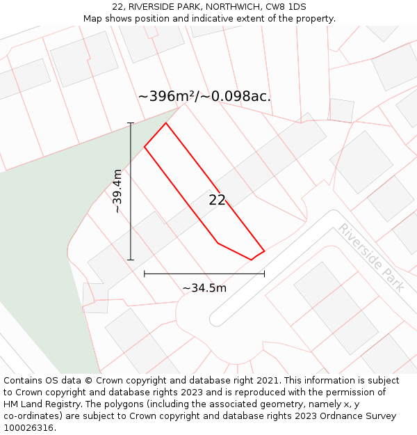 22, RIVERSIDE PARK, NORTHWICH, CW8 1DS: Plot and title map