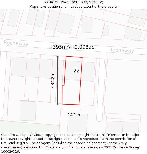 22, ROCHEWAY, ROCHFORD, SS4 1DQ: Plot and title map