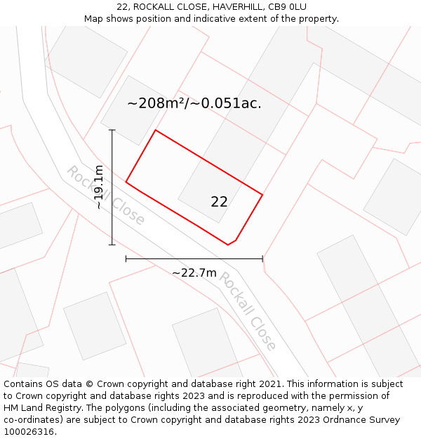 22, ROCKALL CLOSE, HAVERHILL, CB9 0LU: Plot and title map