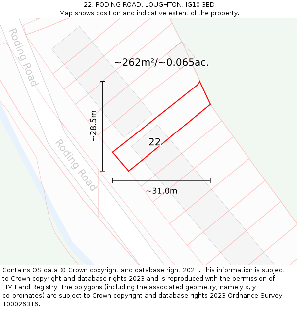 22, RODING ROAD, LOUGHTON, IG10 3ED: Plot and title map