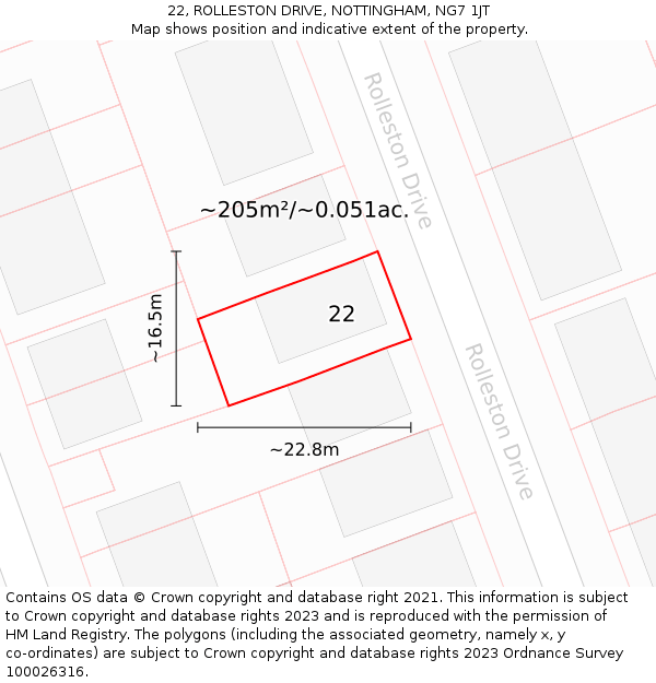 22, ROLLESTON DRIVE, NOTTINGHAM, NG7 1JT: Plot and title map