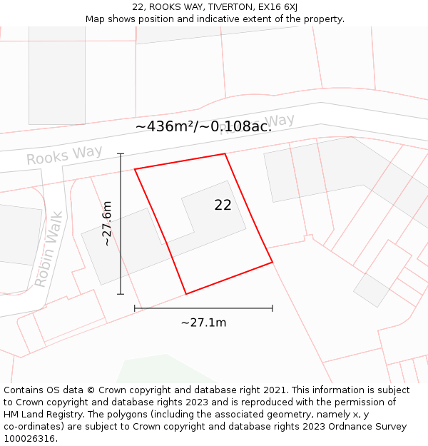 22, ROOKS WAY, TIVERTON, EX16 6XJ: Plot and title map