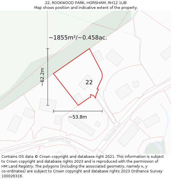 22, ROOKWOOD PARK, HORSHAM, RH12 1UB: Plot and title map