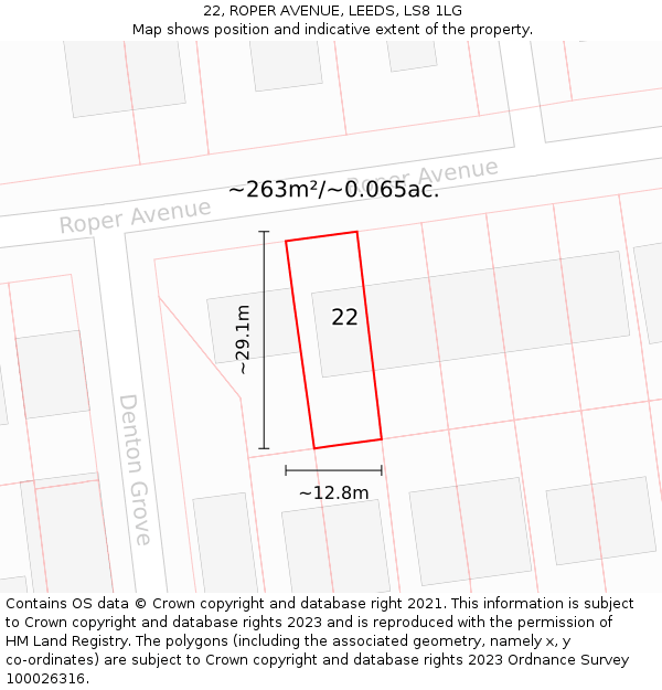 22, ROPER AVENUE, LEEDS, LS8 1LG: Plot and title map