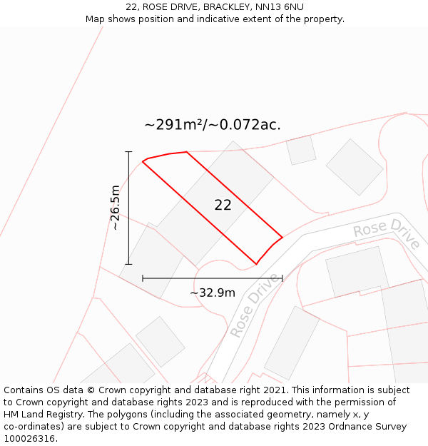 22, ROSE DRIVE, BRACKLEY, NN13 6NU: Plot and title map
