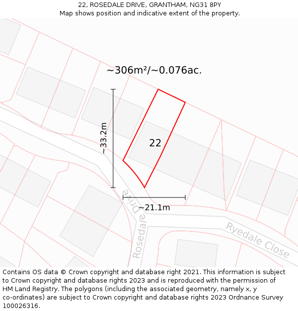 22, ROSEDALE DRIVE, GRANTHAM, NG31 8PY: Plot and title map