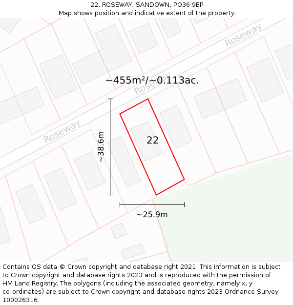 22, ROSEWAY, SANDOWN, PO36 9EP: Plot and title map