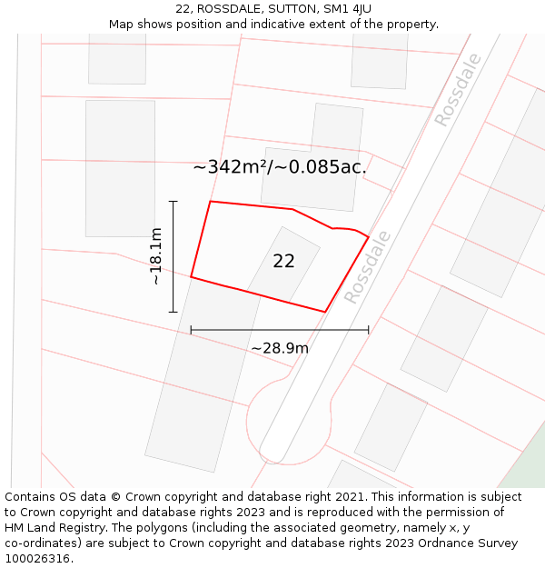 22, ROSSDALE, SUTTON, SM1 4JU: Plot and title map