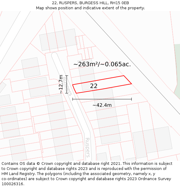 22, RUSPERS, BURGESS HILL, RH15 0EB: Plot and title map