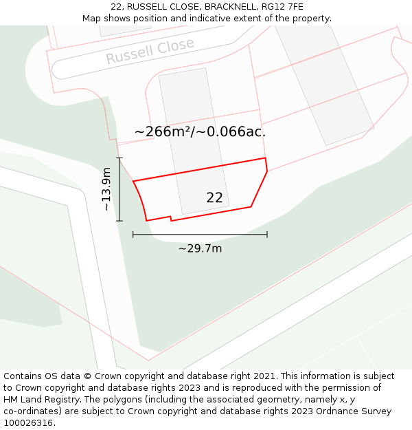 22, RUSSELL CLOSE, BRACKNELL, RG12 7FE: Plot and title map