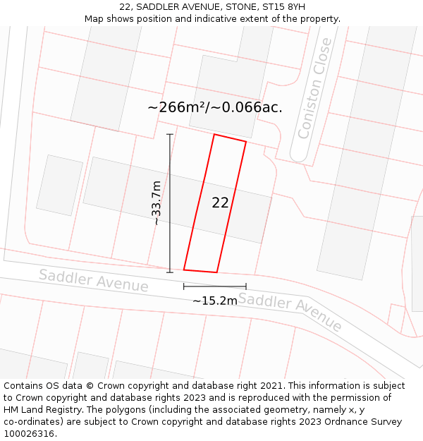 22, SADDLER AVENUE, STONE, ST15 8YH: Plot and title map