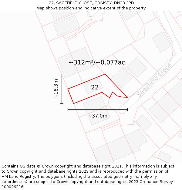 22, SAGEFIELD CLOSE, GRIMSBY, DN33 3PD: Plot and title map