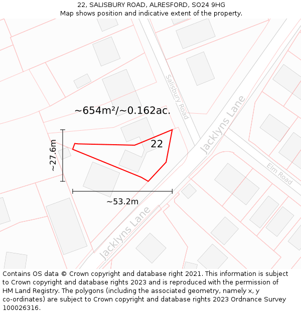 22, SALISBURY ROAD, ALRESFORD, SO24 9HG: Plot and title map