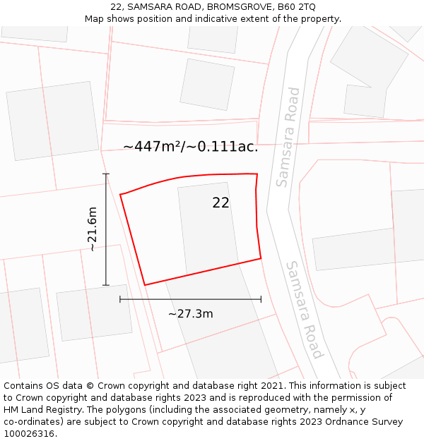 22, SAMSARA ROAD, BROMSGROVE, B60 2TQ: Plot and title map