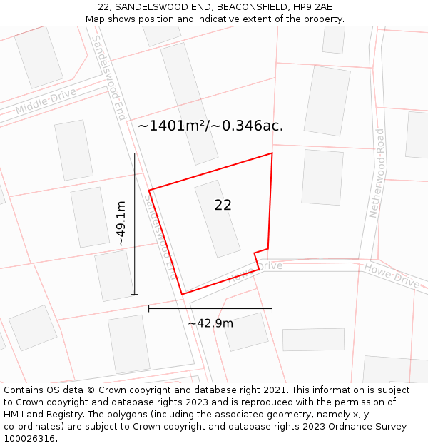 22, SANDELSWOOD END, BEACONSFIELD, HP9 2AE: Plot and title map