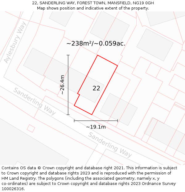 22, SANDERLING WAY, FOREST TOWN, MANSFIELD, NG19 0GH: Plot and title map