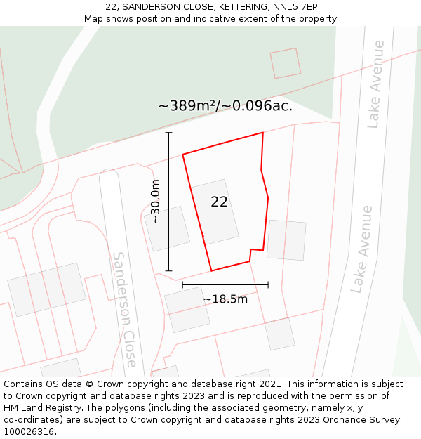 22, SANDERSON CLOSE, KETTERING, NN15 7EP: Plot and title map