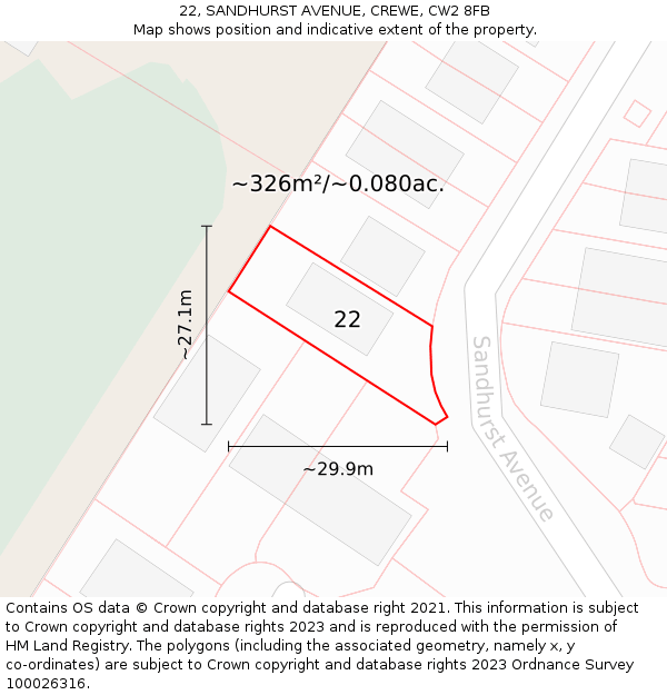 22, SANDHURST AVENUE, CREWE, CW2 8FB: Plot and title map