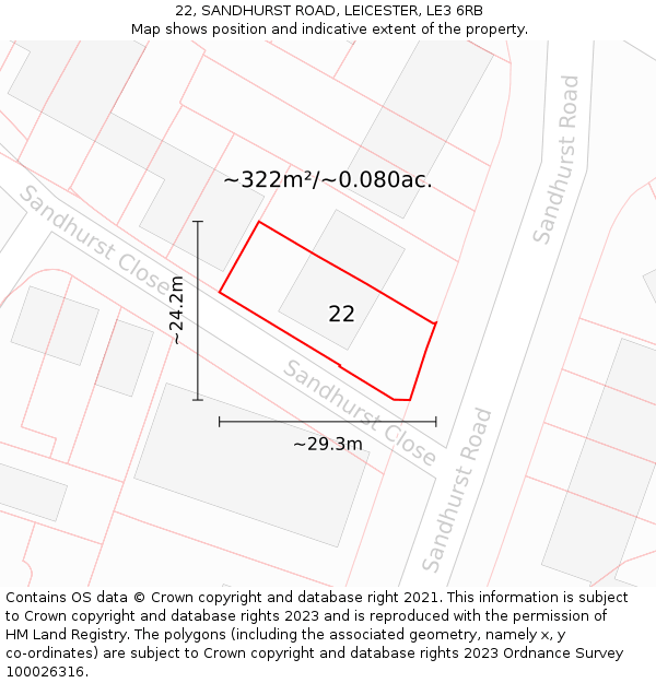 22, SANDHURST ROAD, LEICESTER, LE3 6RB: Plot and title map