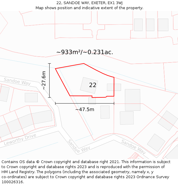 22, SANDOE WAY, EXETER, EX1 3WJ: Plot and title map