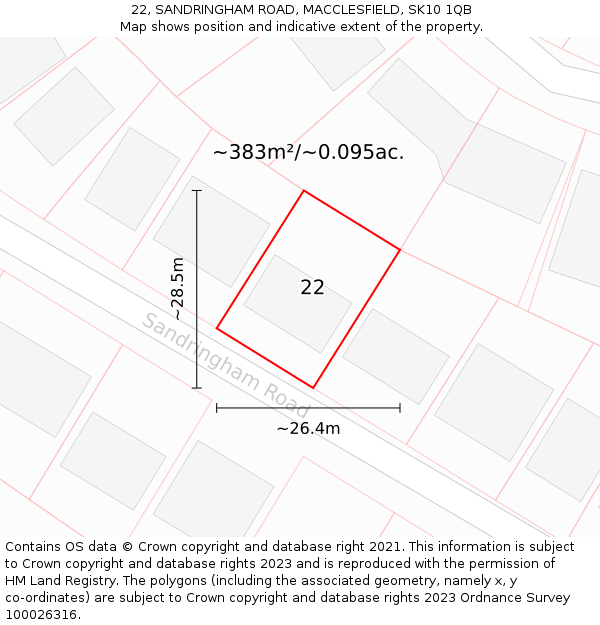 22, SANDRINGHAM ROAD, MACCLESFIELD, SK10 1QB: Plot and title map