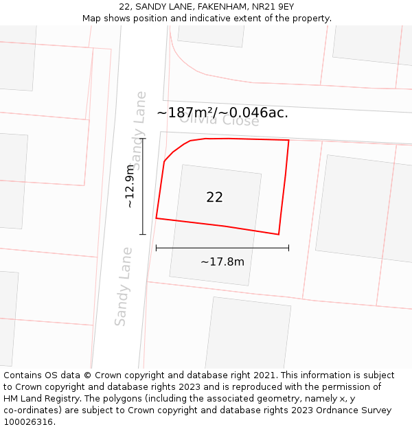 22, SANDY LANE, FAKENHAM, NR21 9EY: Plot and title map