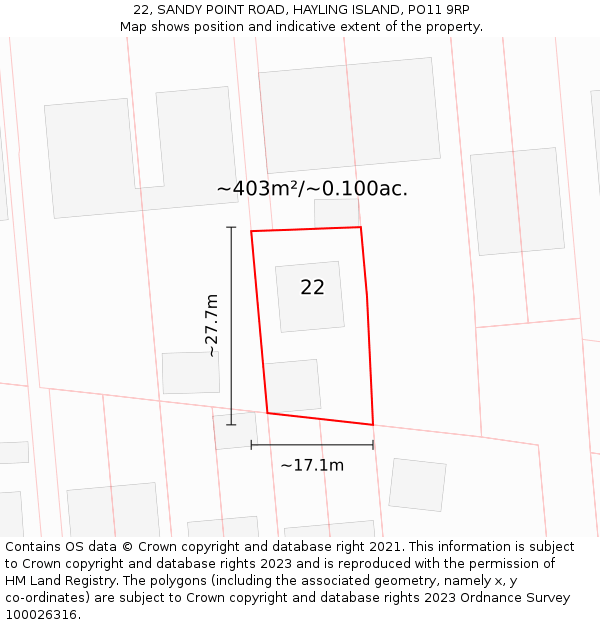22, SANDY POINT ROAD, HAYLING ISLAND, PO11 9RP: Plot and title map