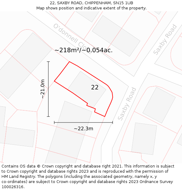 22, SAXBY ROAD, CHIPPENHAM, SN15 1UB: Plot and title map