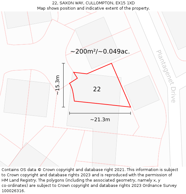 22, SAXON WAY, CULLOMPTON, EX15 1XD: Plot and title map