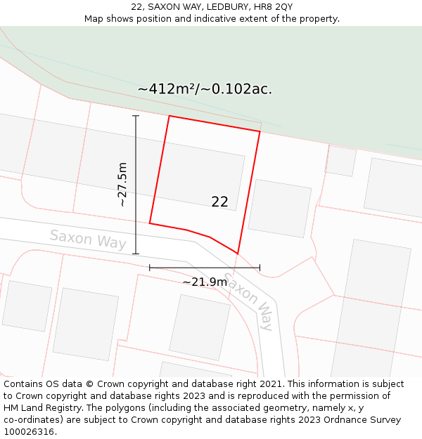 22, SAXON WAY, LEDBURY, HR8 2QY: Plot and title map