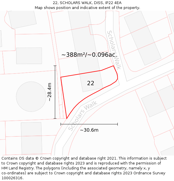 22, SCHOLARS WALK, DISS, IP22 4EA: Plot and title map