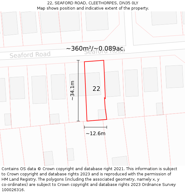 22, SEAFORD ROAD, CLEETHORPES, DN35 0LY: Plot and title map