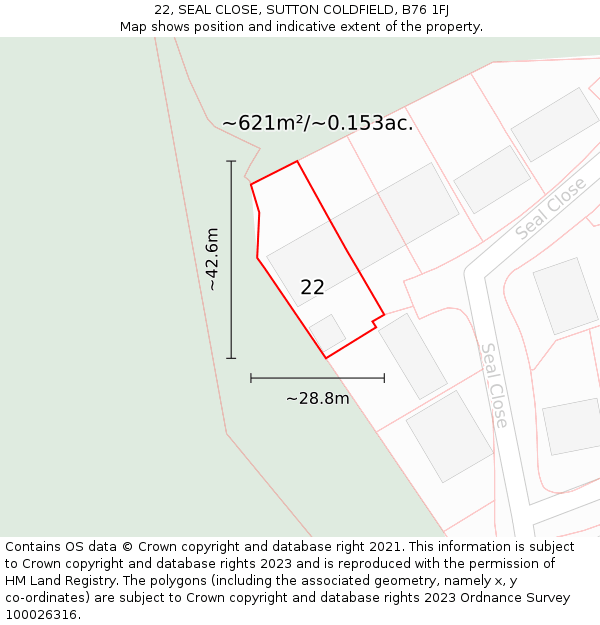 22, SEAL CLOSE, SUTTON COLDFIELD, B76 1FJ: Plot and title map