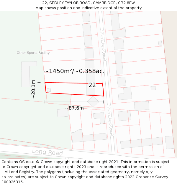 22, SEDLEY TAYLOR ROAD, CAMBRIDGE, CB2 8PW: Plot and title map