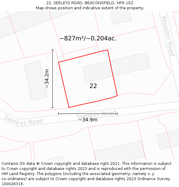 22, SEELEYS ROAD, BEACONSFIELD, HP9 1SZ: Plot and title map