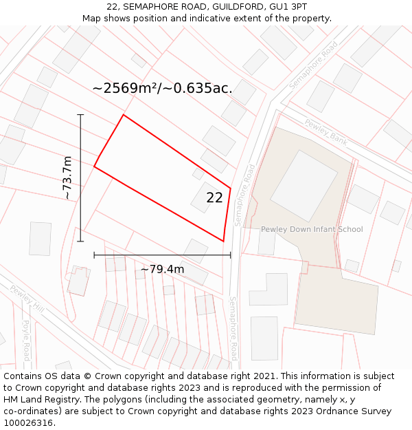 22, SEMAPHORE ROAD, GUILDFORD, GU1 3PT: Plot and title map