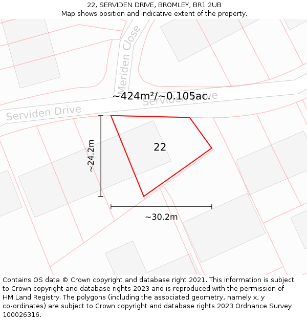 22, SERVIDEN DRIVE, BROMLEY, BR1 2UB: Plot and title map