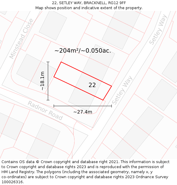 22, SETLEY WAY, BRACKNELL, RG12 9FF: Plot and title map