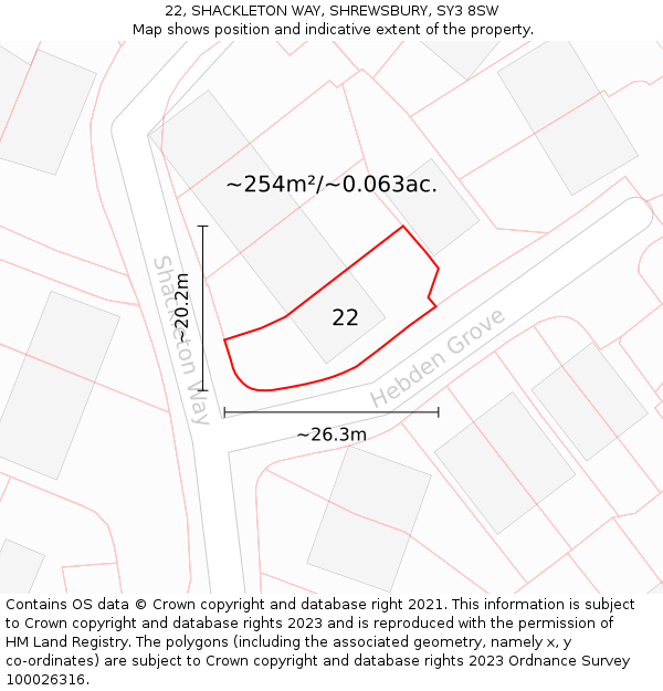 22, SHACKLETON WAY, SHREWSBURY, SY3 8SW: Plot and title map