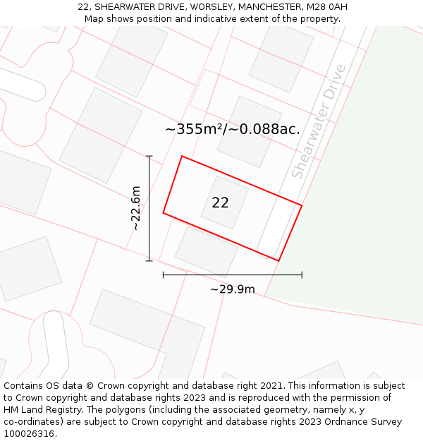 22, SHEARWATER DRIVE, WORSLEY, MANCHESTER, M28 0AH: Plot and title map