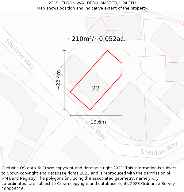 22, SHELDON WAY, BERKHAMSTED, HP4 1FH: Plot and title map