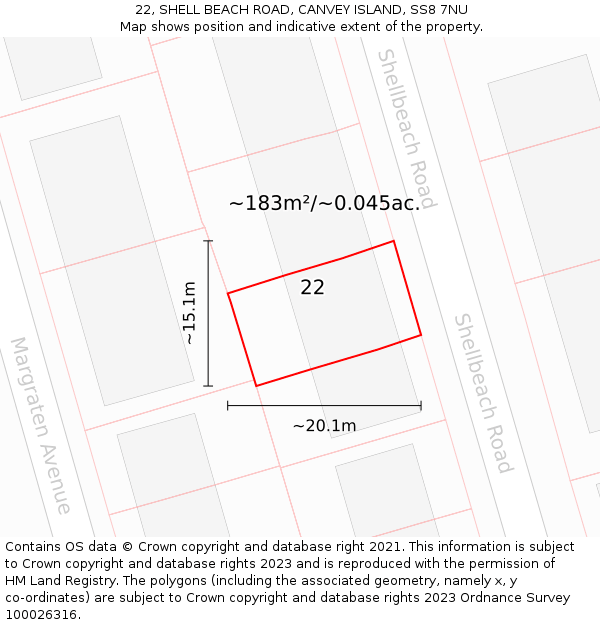 22, SHELL BEACH ROAD, CANVEY ISLAND, SS8 7NU: Plot and title map