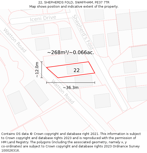 22, SHEPHERDS FOLD, SWAFFHAM, PE37 7TR: Plot and title map