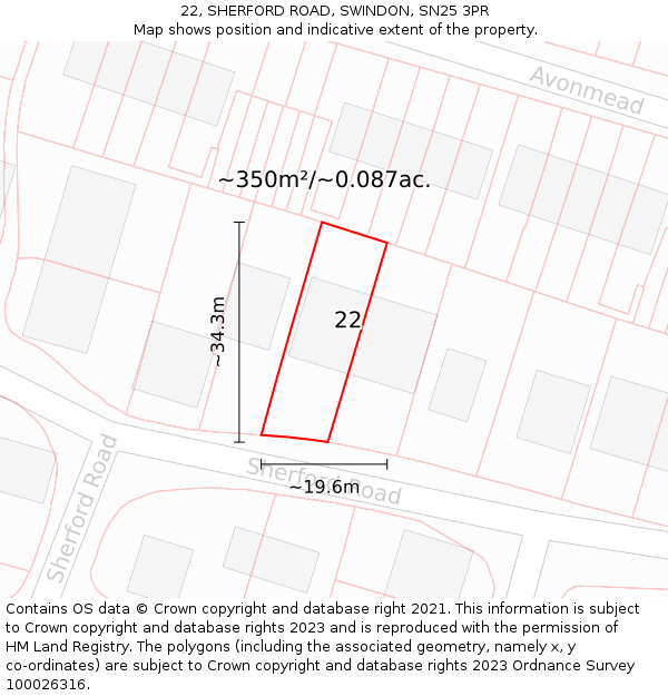 22, SHERFORD ROAD, SWINDON, SN25 3PR: Plot and title map