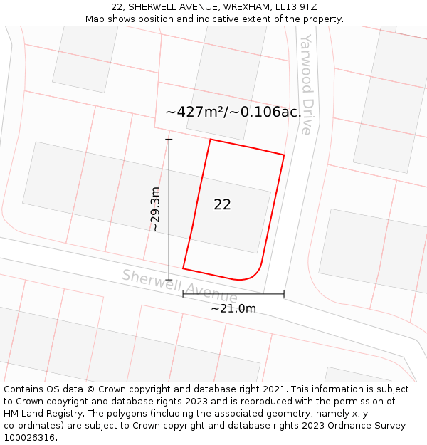 22, SHERWELL AVENUE, WREXHAM, LL13 9TZ: Plot and title map