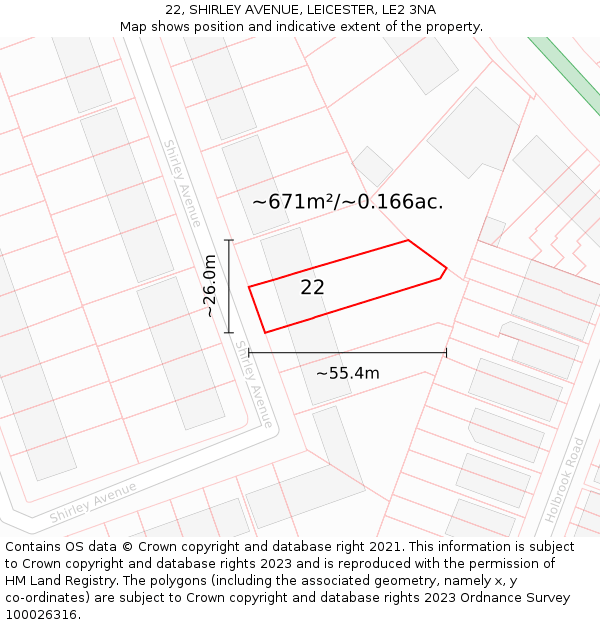 22, SHIRLEY AVENUE, LEICESTER, LE2 3NA: Plot and title map